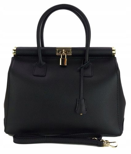 Duża włoska torba A4 skóra kufer kłódka Czarna na Arena.pl