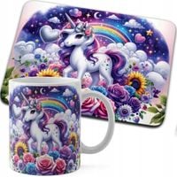 ZESTAW KUBEK + PODKŁADKA DRUK - JEDNOROŻEC UNICORN KOŃ