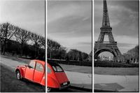 60 90CM OBRAZ 3 ELEM CZERWONE AUTO WIEŻY EIFFLA DRUK PŁÓTNO RAMA