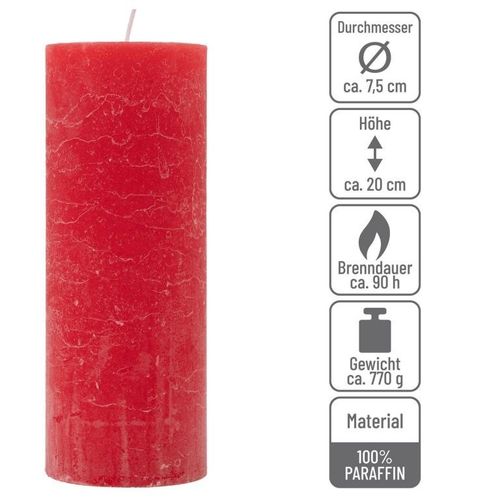 Zestaw świec rustykalnych, 20 cm, Ø 7,5 cm, czerwony, 4 szt. na Arena.pl