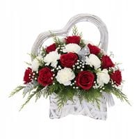 Białe rattanowe serce osłonka kosz do kompozycji dekoracja nagrobna 30 cm