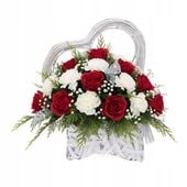 Białe rattanowe serce osłonka kosz do kompozycji dekoracja nagrobna 30