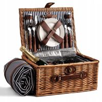 Kosz Piknikowy Wiklinowy Z Matą Dla 4 Z Wyposażeniem Termiczny Na Prezent