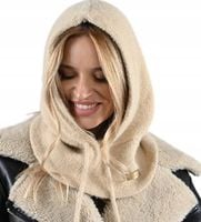 Beżowa Kominiarka KAPTUR komin Balaclava Czapka damska ciepła miekka ALPAKA