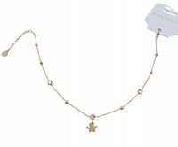 Bransoletka na nogę stal chirurgiczna Łapka kuleczki kryształki kolor złoty