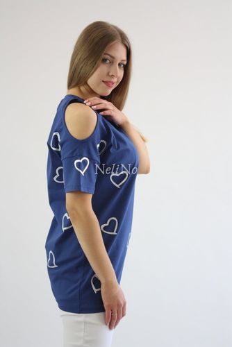 Koszulka w srebrne serduszka z wyciętymi ramionami Sonia Granatowa UNI na Arena.pl