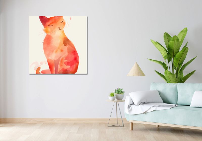 Obraz 90x90cm Akwarelowy Kot zdjęcie 2