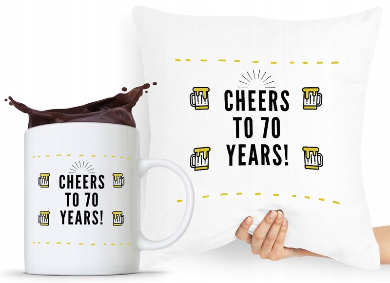 Zestaw Poduszka + Kubek Na Urodziny 70 70Te 70-Te Z Nadrukiem Ze Zdjęciem zdjęcie 1