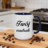 Duży kubek XXL z granatowym wnętrzem i uszkiem z Twoim nadrukiem