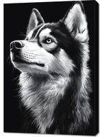 Obraz 70x100cm Portret Zwierząt do Salonu Pokoju | Husky | Czarno Białe
