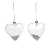 Kpl. 2 bombek serc szklanych ze srebrnymi opiłkami