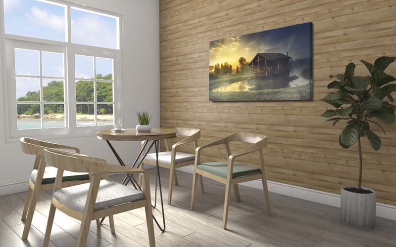 Foto obraz na płótnie "Domek i mgła o poranku" 40x30 zdjęcie 1