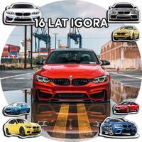 OPŁATEK NA TORT 20CM - SAMOCHODY AUTA BMW + IMIĘ + ! 15CM 18CM