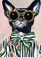 Plakat 50x70cm Portret Zwierząt | Buldog w Okularach | Pop Art