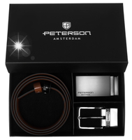Peterson Pasek skórzany męski wymienny dwustronny zestaw BLACK-BROWN 105 cm
