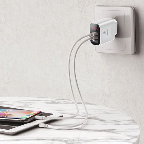 BASEUS MIRROR LED 3-PORT NETWORK CHARGER WHITE na Arena.pl