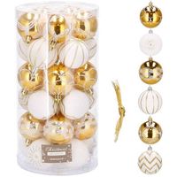Bombki choinkowe 30 szt. ozdoby świąteczne zestaw 7cm biało-złote