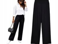 MODNE CZARNE SPODNIE kieszenie szeroka nogawka wygodne elastyczne M/L 473