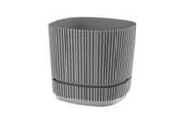 Doniczka plastikowa z podstawką osłonka 17x17 cm mat szara prążkowany wzór