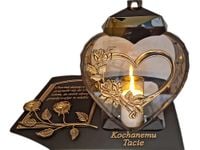 TATA TACIE ZNICZ LAMPION NA GRÓB SERCE I SERCE ZŁOTO SKOS SENTENCJA+ŚWIECA