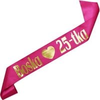 Boska 25-tka z serduszkiem - różowa szarfa ze złotym nadrukiem