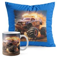 ZESTAW KUBEK + PODUSZKA NIEBIESKA - AUTO MONSTER TRUCK