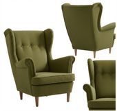 Fotel uszak skandynawski oliwkowy jasno zielony khaki Ari Family Meble