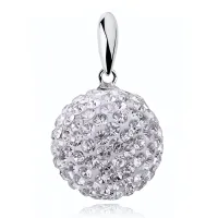 SREBRNY WISIOREK DUŻA BIAŁA KULKA DISCOBALL 14MM KRYSZTAŁ CRYSTAL BEADS