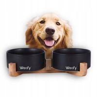 MISKA PODWÓJNA CERAMICZNA NA STOJAKU DLA PSA KOTA MISKI WOOFY 2x 400ml