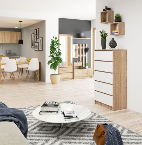 KOMODA K 60 cm 5 SZUFLAD SONOMA / BIAŁA na Arena.pl