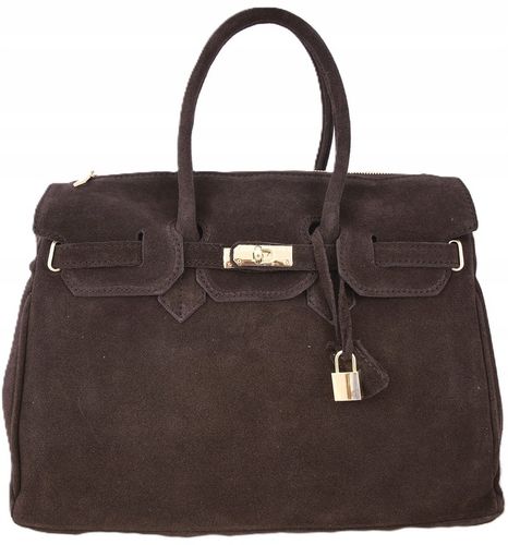 Torebka Włoska CZEKOLADOWA Kuferek SKÓRA ZAMSZ NATURALNY Vera Pelle+pasek na Arena.pl