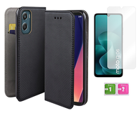 Etui z klapką do MOTOROLA MOTO G06 smart magnet czarny case +szkło na ekran