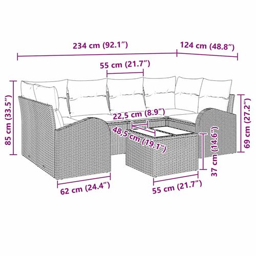 Zestaw Sof na Ogród 7 pcs Beżowy 55 x 55 x 37 cm Polirattan na Arena.pl