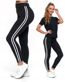 Legginsy z Lampasem Czarne Wysoki Stan Kryjące Miękkie Wygodne MORAJ
