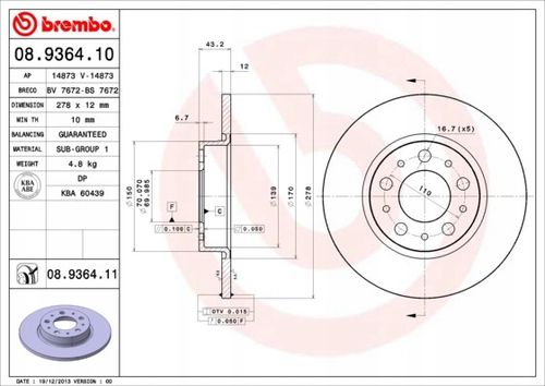 TARCZA HAM TYL 278X12 P BREMBO na Arena.pl