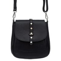 VERA PELLE torebka skórzana listonoszka z klapą i paskiem V645 czarna