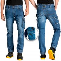 SPODNIE MĘSKIE JEANS BOJÓWKI ROBOCZE ELASTYCZNE WYGODNE WZMACNIANE JEANSOWE