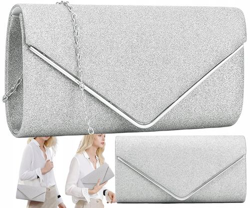 Srebrna Torebka Wieczorowa Kopertówka Wizytowa na Arena.pl