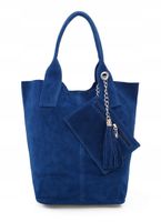 VERA PELLE torebka damska zamszowa worek shopper z suwakiem V146 c.jeansowa