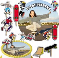 ZESTAW OPŁATEK NA TORT 20CM + TOPPERY PAPIEROWE - DESKOROLKA 15CM 18CM