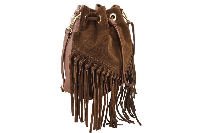 Torebka skórzana boho style - Brązowa zdjęcie 3