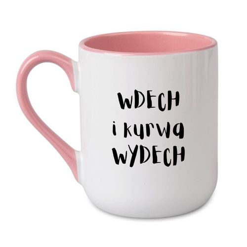 KUBEK "WDECH I KURWA WYDECH" Wzór - Elegant Coffee Różowy 330 ml na Arena.pl