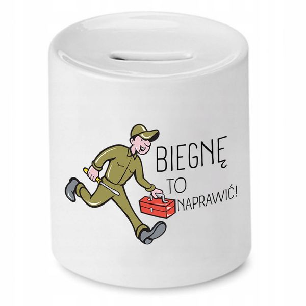 Skarbonka Dla Mechanika Biegnę To Naprawić Prezent Z Nadrukiem Ze Zdjęciem zdjęcie 1