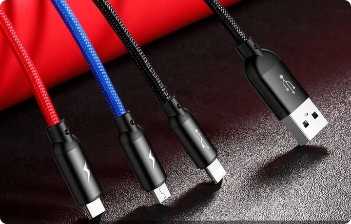 BASEUS MOCNY KABEL USB PRZEWÓD 3W1 DO IPHONE MICRO TYP-C USB-C 3.5A 30CM zdjęcie 4