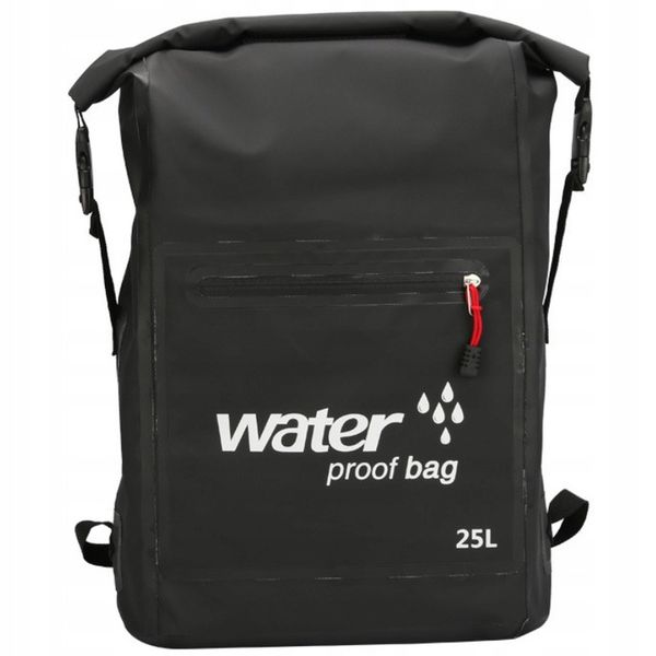 WODOSZCZELNY PLECAK TORBA WOREK WODOOPORNY 25L PODRÓŻNY TURYSTYCZNY CZARNY zdjęcie 8