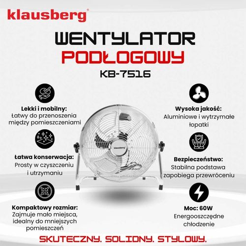 wentylator wiatrak cyrkulator podłogowy 60w klausberg kb-7516 na Arena.pl