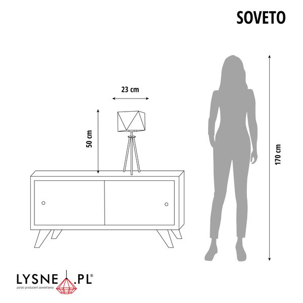 Lampka stołowa na 3 nogach SOVETO z abażurem w kształcie diamentu zdjęcie 4