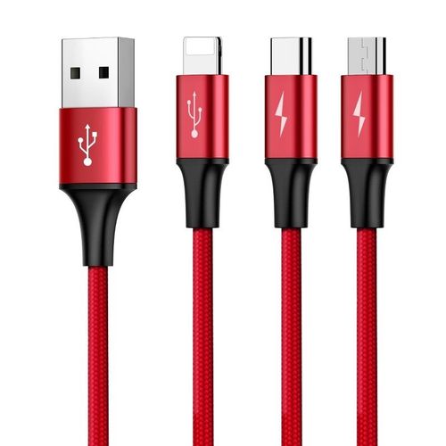 Kabel Usb Baseus Rapid 3W1 Typ C / Lightning / Micro 3A 1,2M - Czerwony na Arena.pl