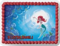 PROSTOKĄTNY OPŁATEK NA TORT A4 20x29CM - SYRENKA ARIELKA + IMIĘ