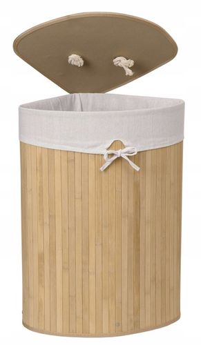 KOSZ NA PRANIE BIELIZNĘ NAROŻNY BAMBUSOWY Z POKRYWĄ POJEMNIK KUFER 60L na Arena.pl
